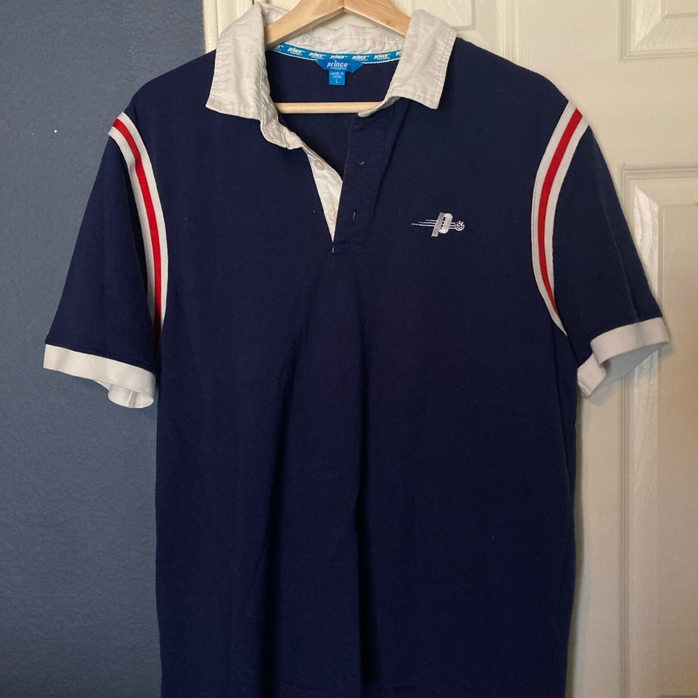 Navy Pickleball Shirt with White and Red Accents